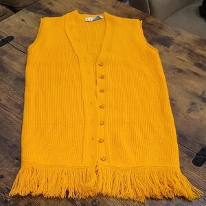 Vintage Vibrant Carol Brent Orange Knit Vest with Fringe